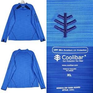 Coolibar Geneva Zip Rash Guard Men’s Size XL LS Blue Floral UPF 50+